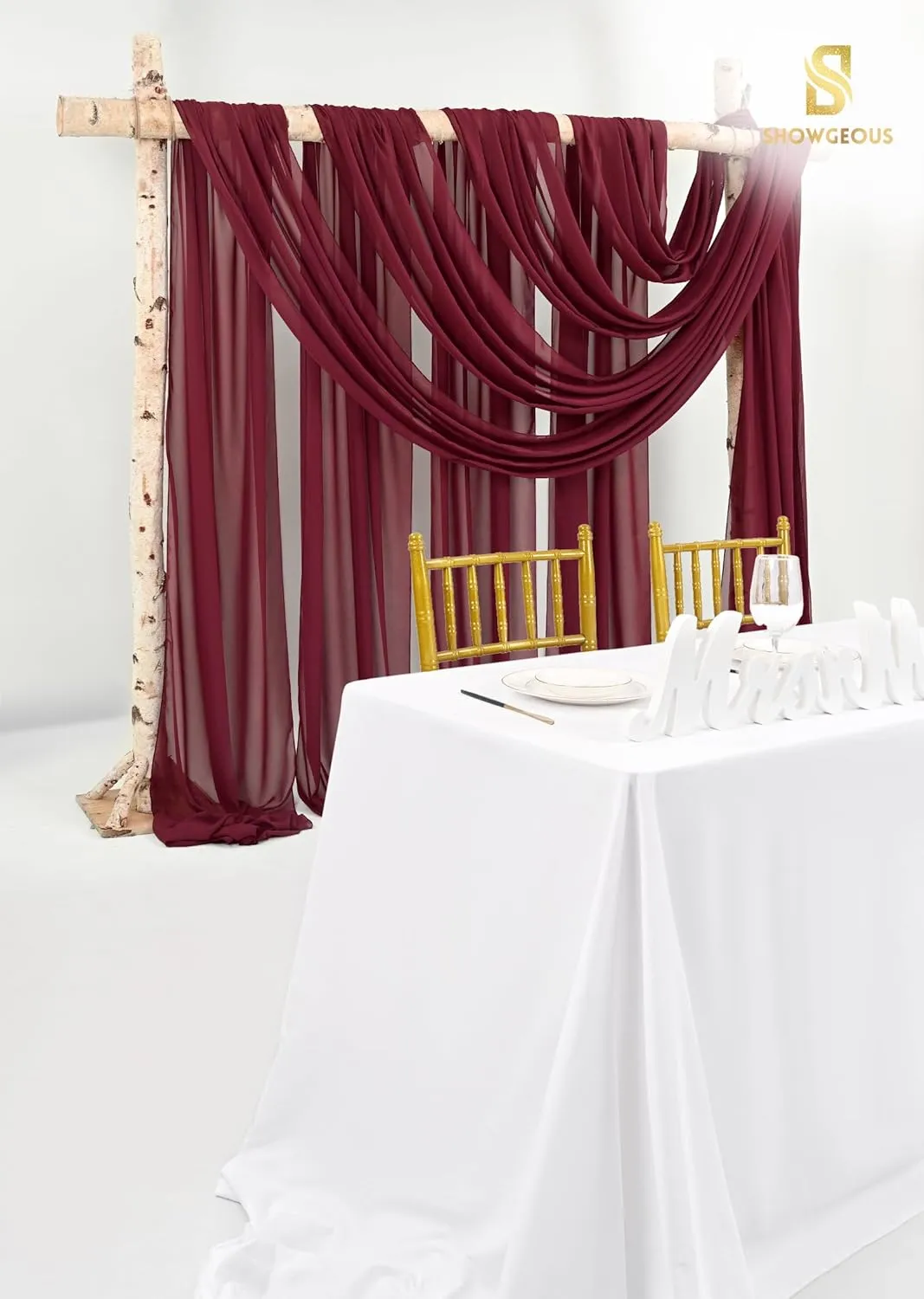 Wedding Arch Draping Fabric,1 Panel 28" x18ft Burgundy Wedding Arch Drapes for Ceremony Sheer Chiffon Fabric Drapes Arbor Drapery Decorations for Reception Party