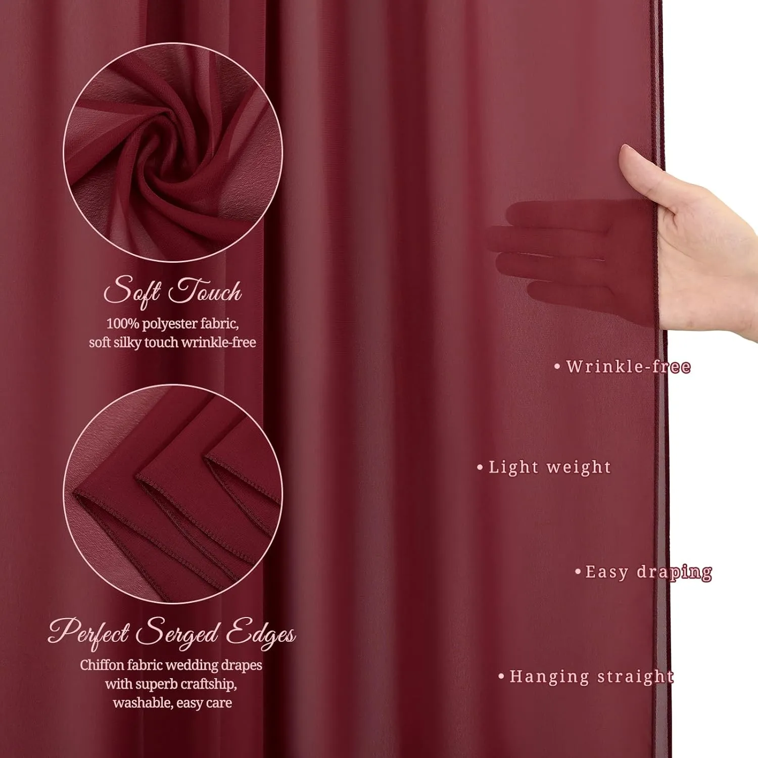 Wedding Arch Draping Fabric,1 Panel 28" x18ft Burgundy Wedding Arch Drapes for Ceremony Sheer Chiffon Fabric Drapes Arbor Drapery Decorations for Reception Party