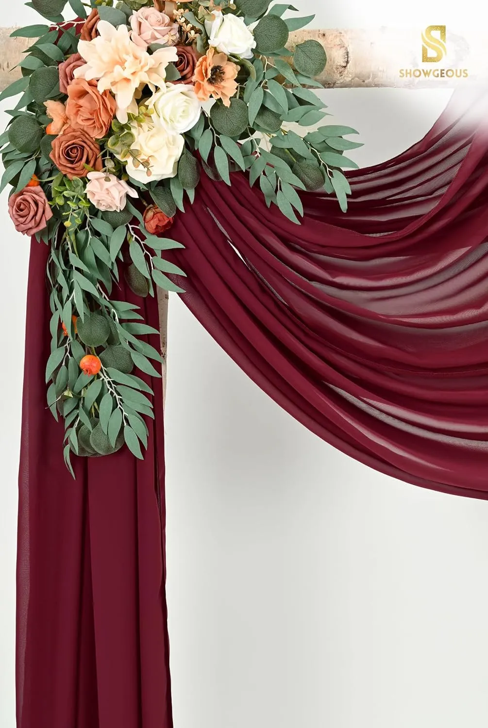 Wedding Arch Draping Fabric,1 Panel 28" x18ft Burgundy Wedding Arch Drapes for Ceremony Sheer Chiffon Fabric Drapes Arbor Drapery Decorations for Reception Party