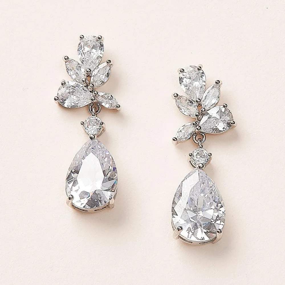 Wedding Teardrop Earrings Elegant Dangle Drop CZ Marquise Cubic Zirconia AAAAA 18K Gold Plated Sparkly Rhinestone Brides Bridal Bridesmaid Wedding Prom Formal Women Precious Silver Crystal Chandelier dangly Dangling Spalking Deluxe