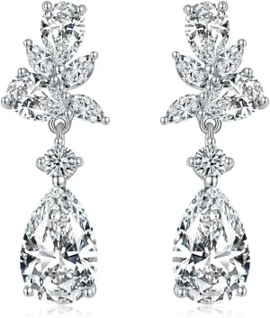 Wedding Teardrop Earrings Elegant Dangle Drop CZ Marquise Cubic Zirconia AAAAA 18K Gold Plated Sparkly Rhinestone Brides Bridal Bridesmaid Wedding Prom Formal Women Precious Silver Crystal Chandelier dangly Dangling Spalking Deluxe