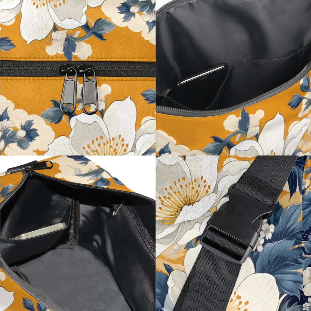 Weekend Bag Exquisite Vivid Printing Flora Lightweight Carry On Duffel Bag Waterproof Gym Bag Pu Leather Duffle Bag for Workout Travel Sport