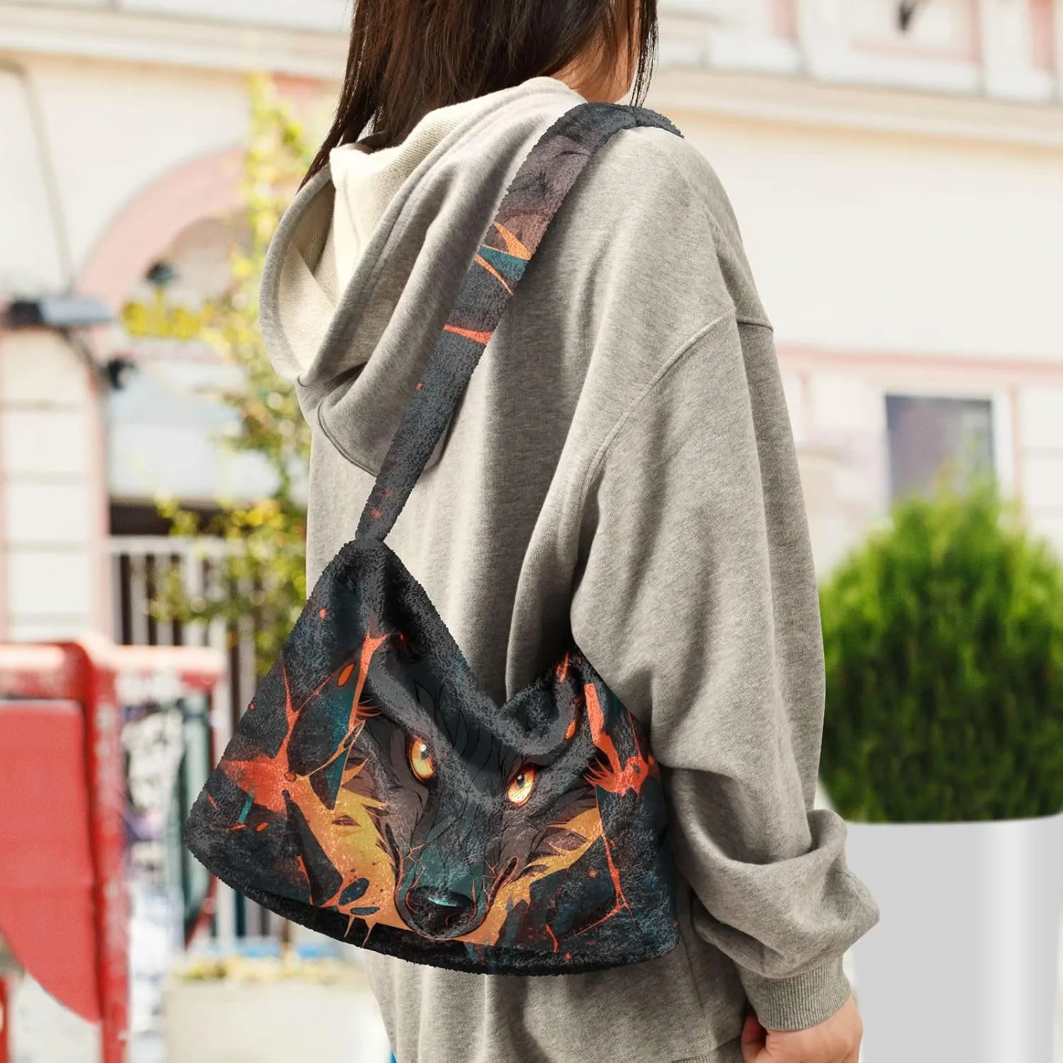 White Brown Snakeskin Texture Ladies Shoulder Bag, Plush Tote Bag Women, Autumn Handbags