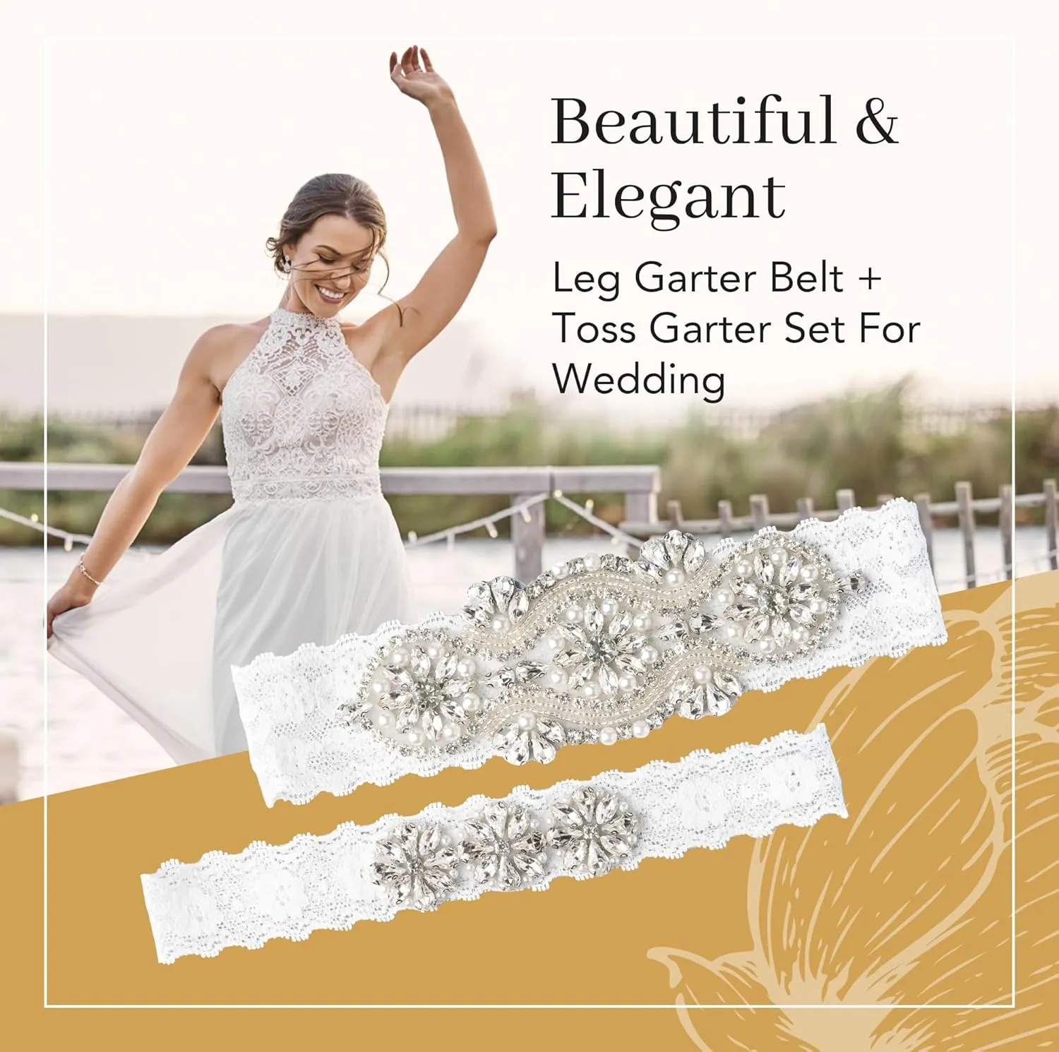 White Stretch Lace Rhinestone Pearl Garter, Wedding Garter Set with Toss Garter, Bridal or Prom Garter Set, Liga Para La Boda