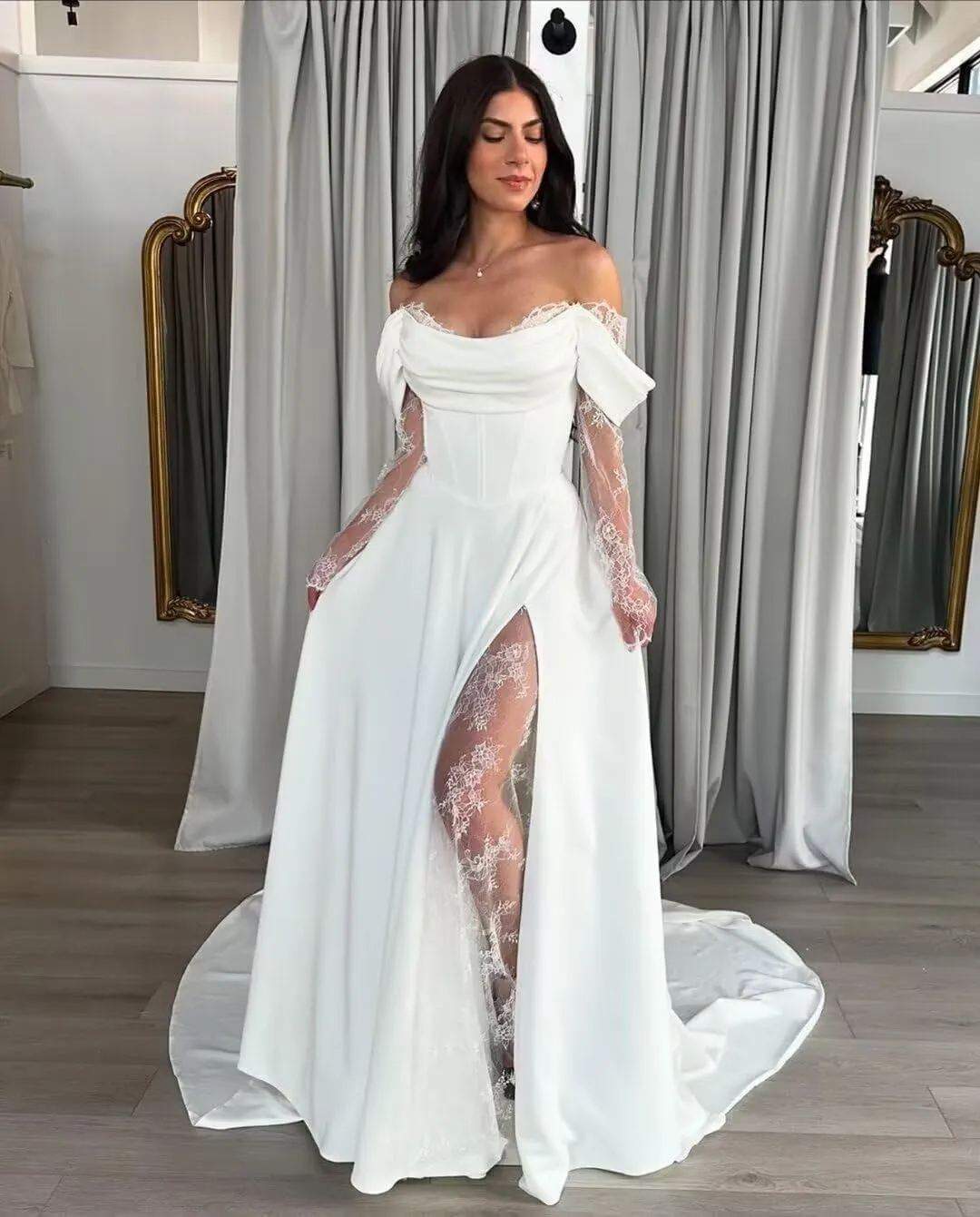 White Wedding Dresses for Bride Boho Lace Mermaid Sexy Beach Bridal Gowns for Bride with Long Train 2025