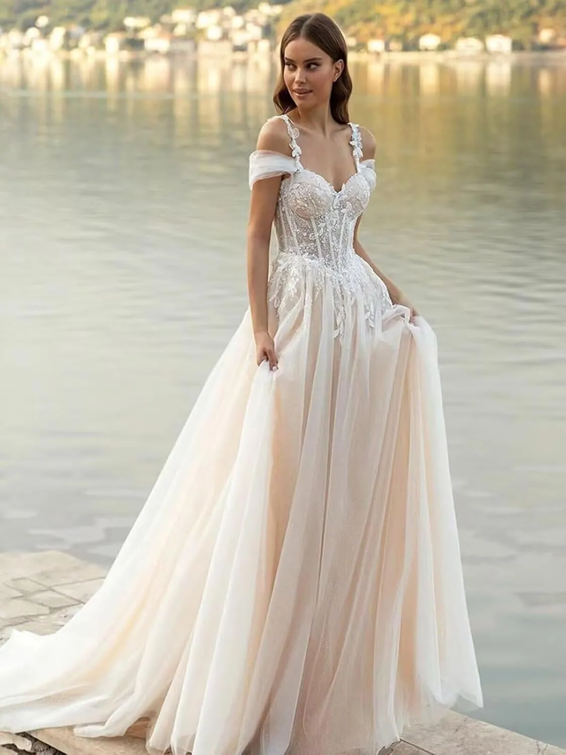 White Wedding Dresses for Bride Boho Lace Mermaid Sexy Beach Bridal Gowns for Bride with Long Train 2025