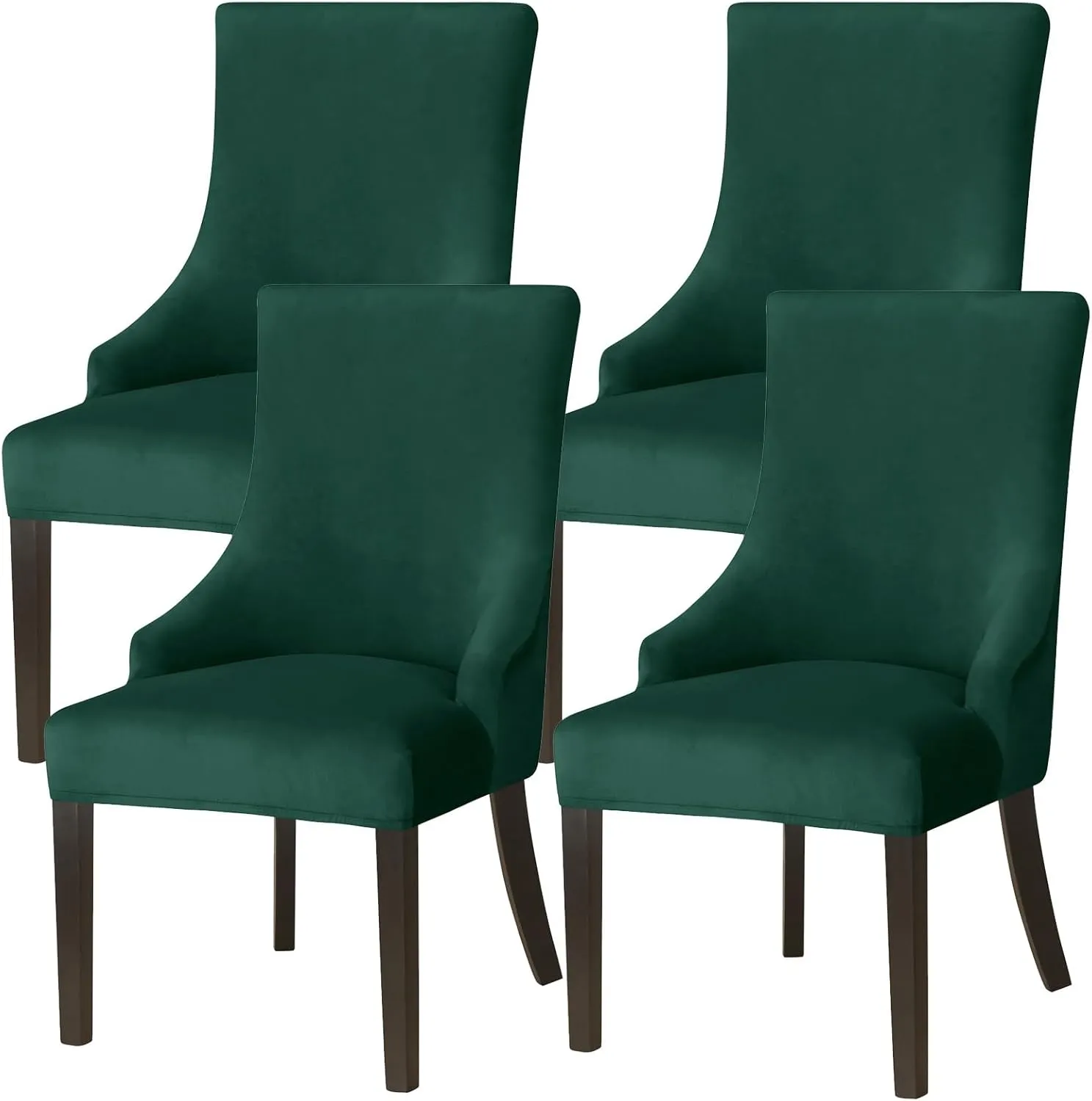 Wingback Side Chair Cover Slipcover Velvet Stretch Arm Chair Protector Accent Chair Cover Slipcover Washable Upholstered Arm Dining Chair Covers for Dining Living Room Banquet Decor(Dark Green,4PCS)