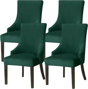 Wingback Side Chair Cover Slipcover Velvet Stretch Arm Chair Protector Accent Chair Cover Slipcover Washable Upholstered Arm Dining Chair Covers for Dining Living Room Banquet Decor(Dark Green,4PCS)