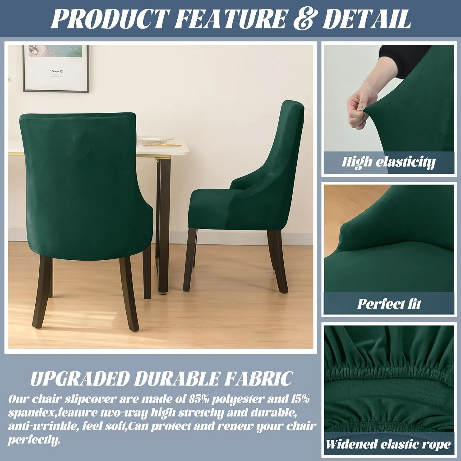 Wingback Side Chair Cover Slipcover Velvet Stretch Arm Chair Protector Accent Chair Cover Slipcover Washable Upholstered Arm Dining Chair Covers for Dining Living Room Banquet Decor(Dark Green,4PCS)
