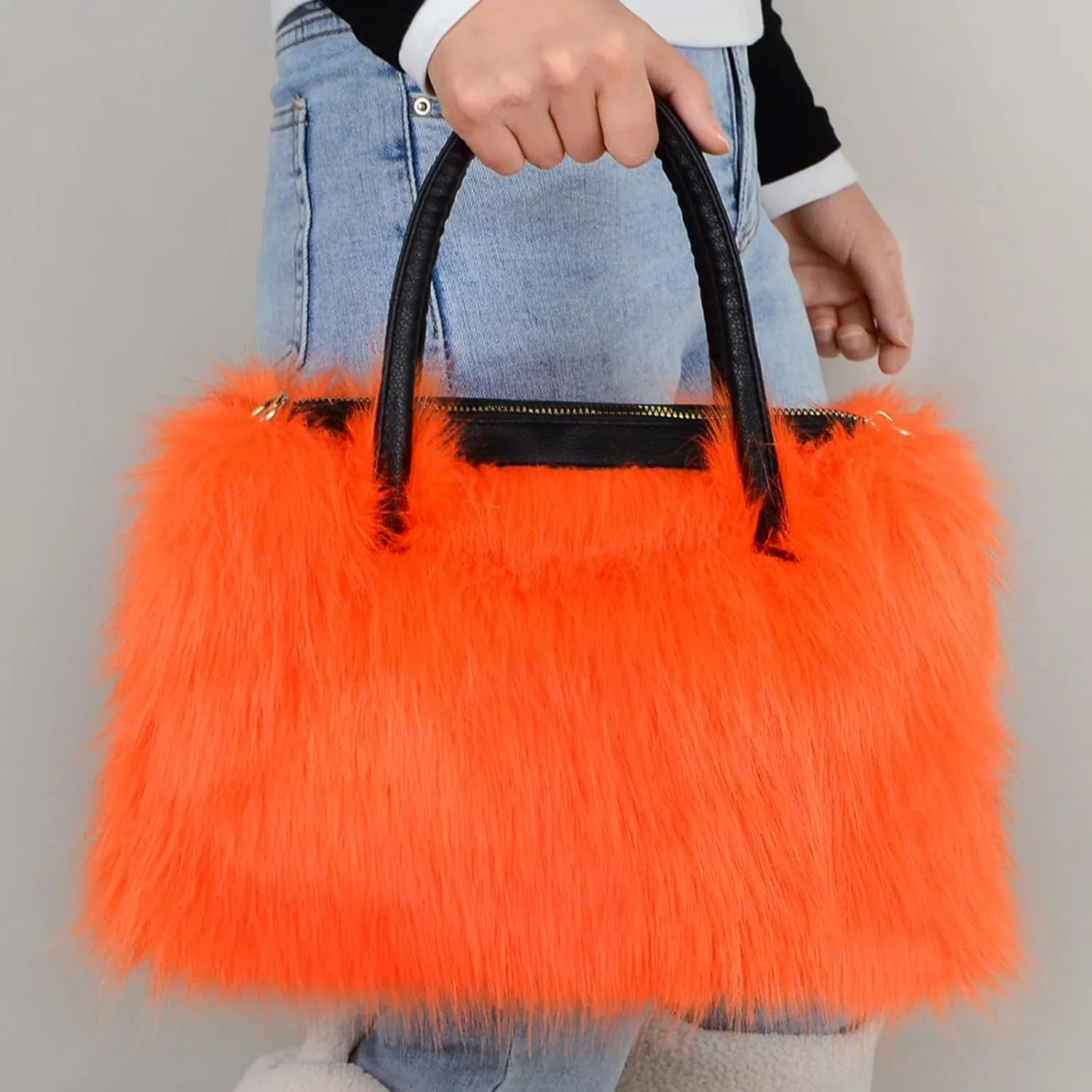 Winter Furry Handbag Soft Faux Fur Leather Bag Lightweight Travel Bag Cute Women's Shaggy Purse