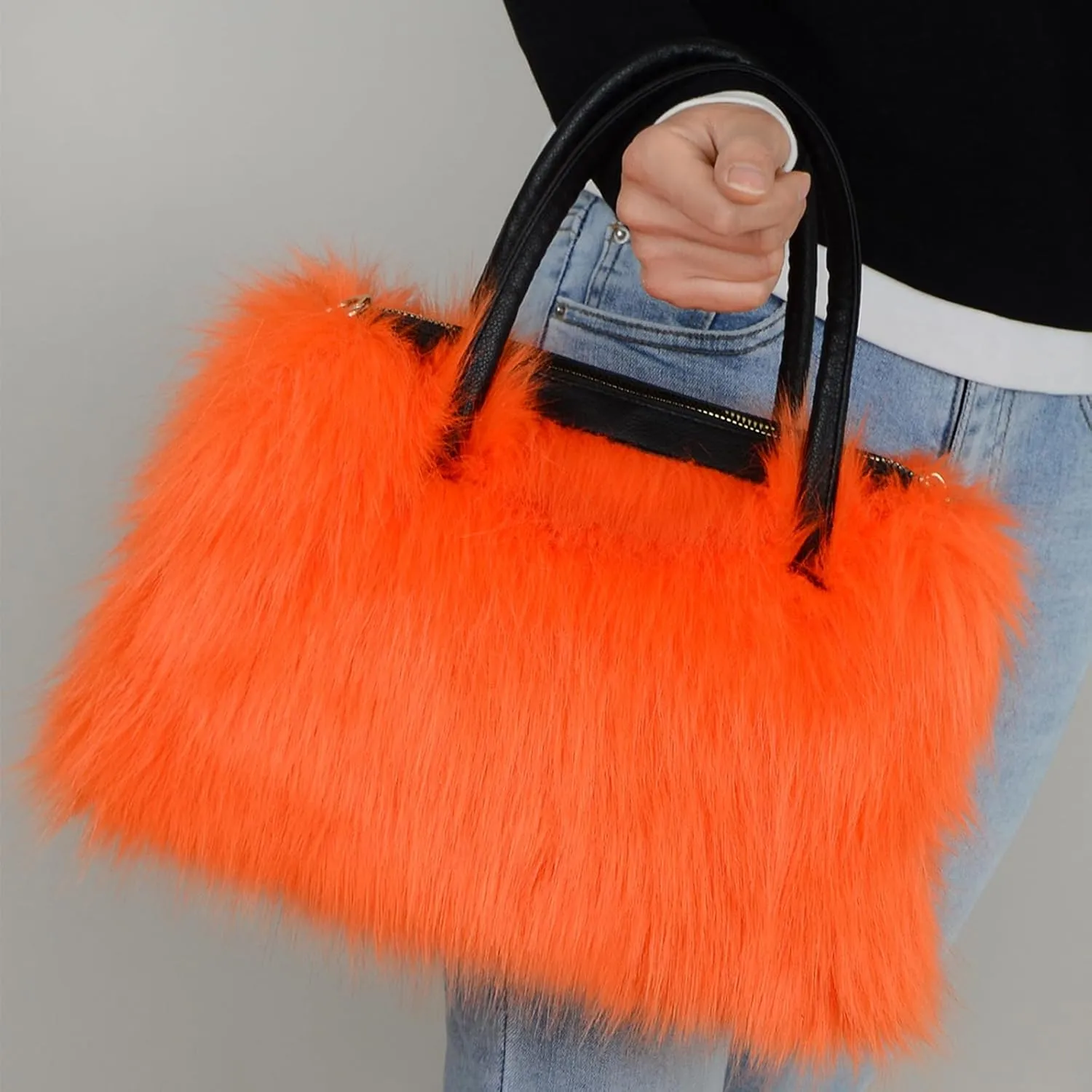 Winter Furry Handbag Soft Faux Fur Leather Bag Lightweight Travel Bag Cute Women's Shaggy Purse