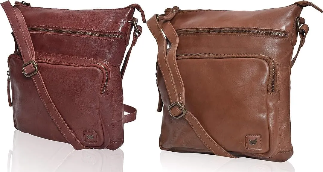 Wise Owl Genuine Leather Crossbody Handbags & Purses for Women -Premium Crossover Over the Shoulder Bag Pack of - 2