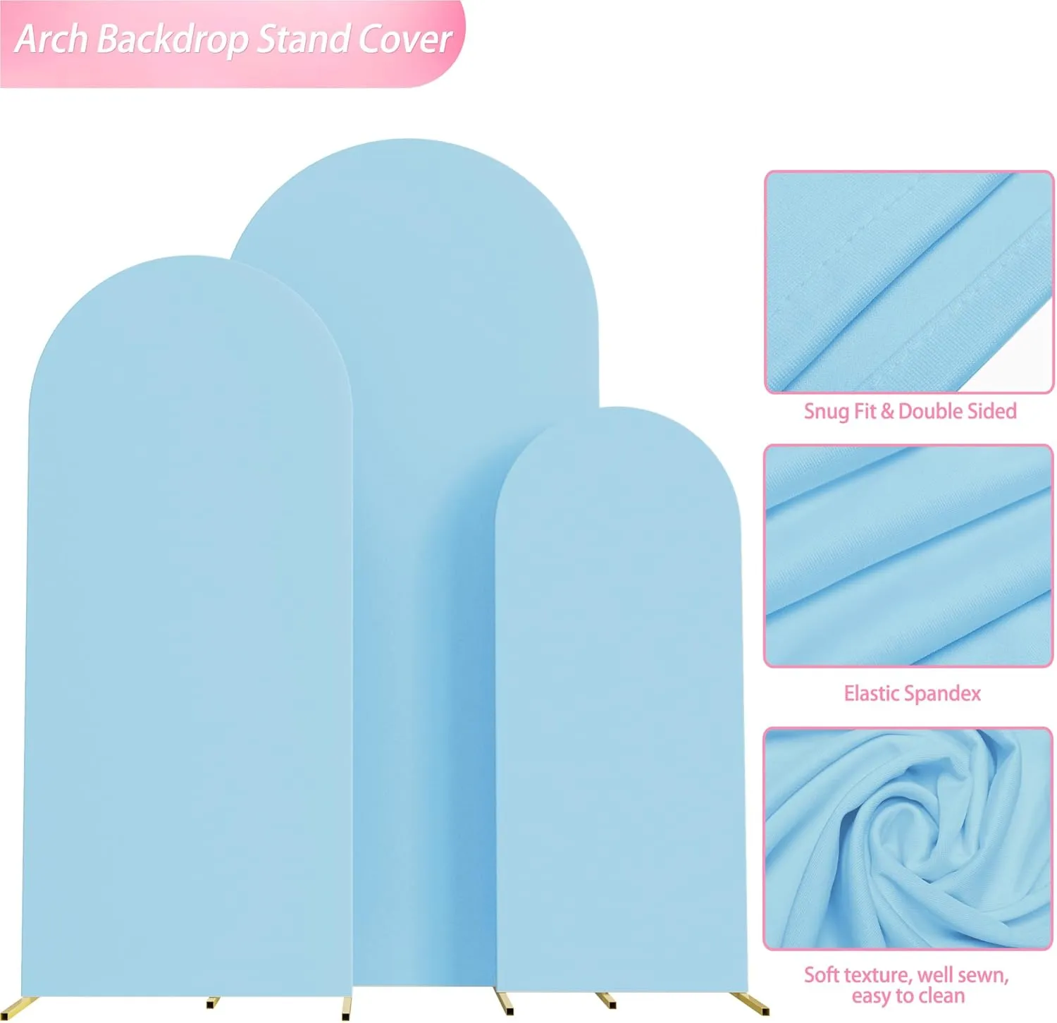 Wokceer Set of 3 Wedding Arch Backdrop Cover Spandex Fitted Wedding Arch Stand Covers Round Top Chiara Backdrop Stands Cover for Birthday Party Ceremony Banquet Decoration 4ft,5ft,6ft Dusty Blue