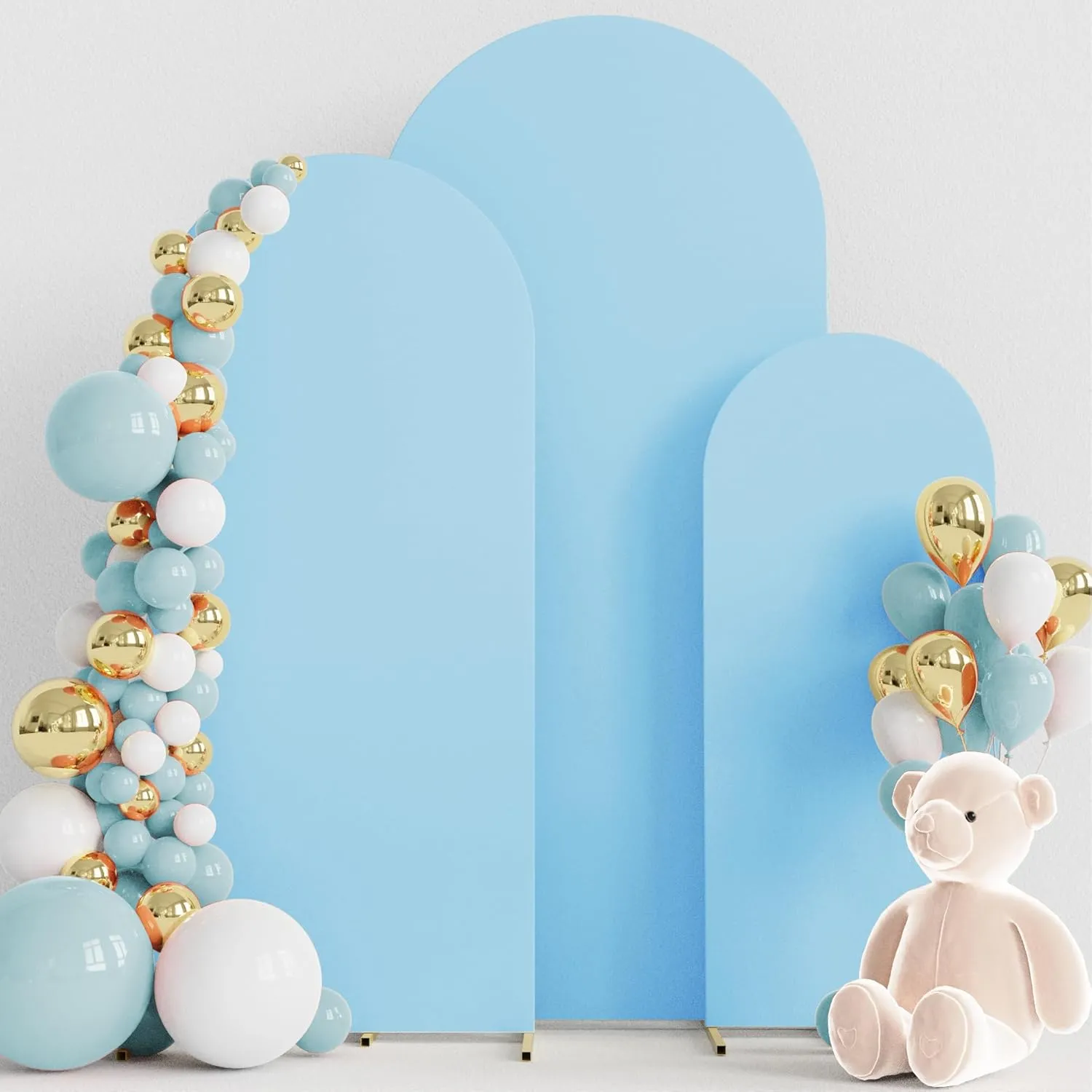 Wokceer Set of 3 Wedding Arch Backdrop Cover Spandex Fitted Wedding Arch Stand Covers Round Top Chiara Backdrop Stands Cover for Birthday Party Ceremony Banquet Decoration 4ft,5ft,6ft Dusty Blue