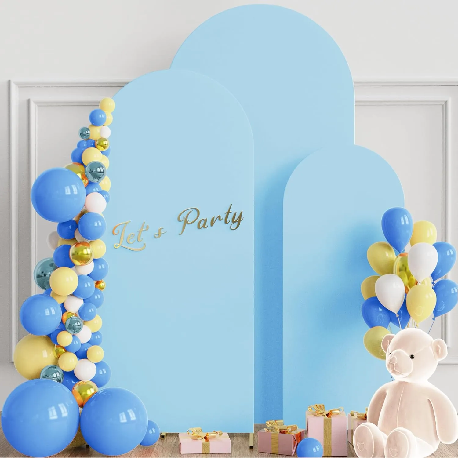 Wokceer Set of 3 Wedding Arch Backdrop Cover Spandex Fitted Wedding Arch Stand Covers Round Top Chiara Backdrop Stands Cover for Birthday Party Ceremony Banquet Decoration 4ft,5ft,6ft Dusty Blue
