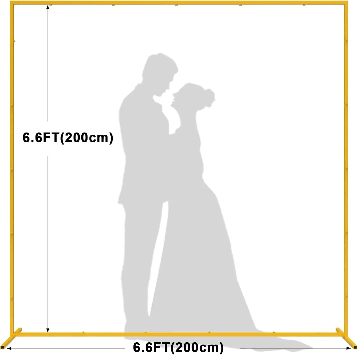 Wokceer Wedding Arch Backdrop Stand Square 6.6FTx6.6FT Gold Metal Balloon Arch Stand Garden Arbor Backdrop Frame for Wedding Birthday Party Baby Shower Photo Booth Background Decoration