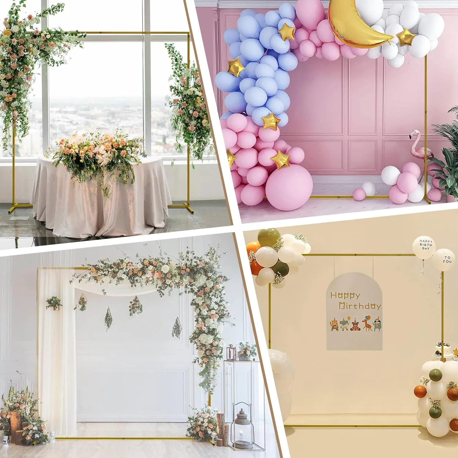 Wokceer Wedding Arch Backdrop Stand Square 6.6FTx6.6FT Gold Metal Balloon Arch Stand Garden Arbor Backdrop Frame for Wedding Birthday Party Baby Shower Photo Booth Background Decoration