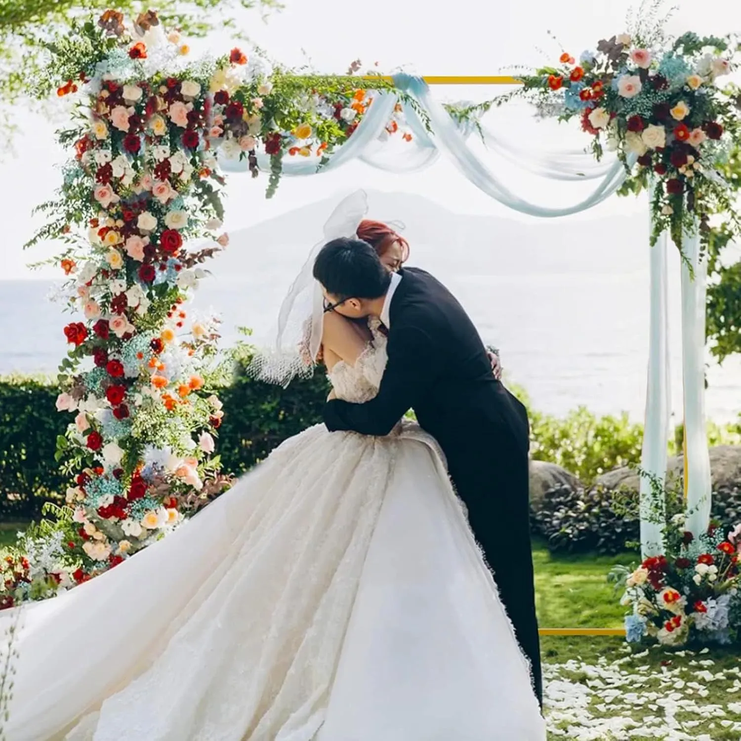 Wokceer Wedding Arch Backdrop Stand Square 6.6FTx6.6FT Gold Metal Balloon Arch Stand Garden Arbor Backdrop Frame for Wedding Birthday Party Baby Shower Photo Booth Background Decoration