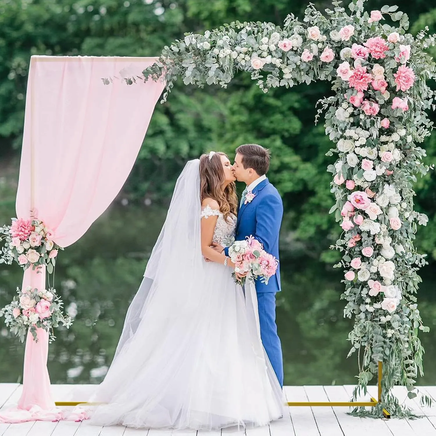 Wokceer Wedding Arch Backdrop Stand Square 6.6FTx6.6FT Gold Metal Balloon Arch Stand Garden Arbor Backdrop Frame for Wedding Birthday Party Baby Shower Photo Booth Background Decoration