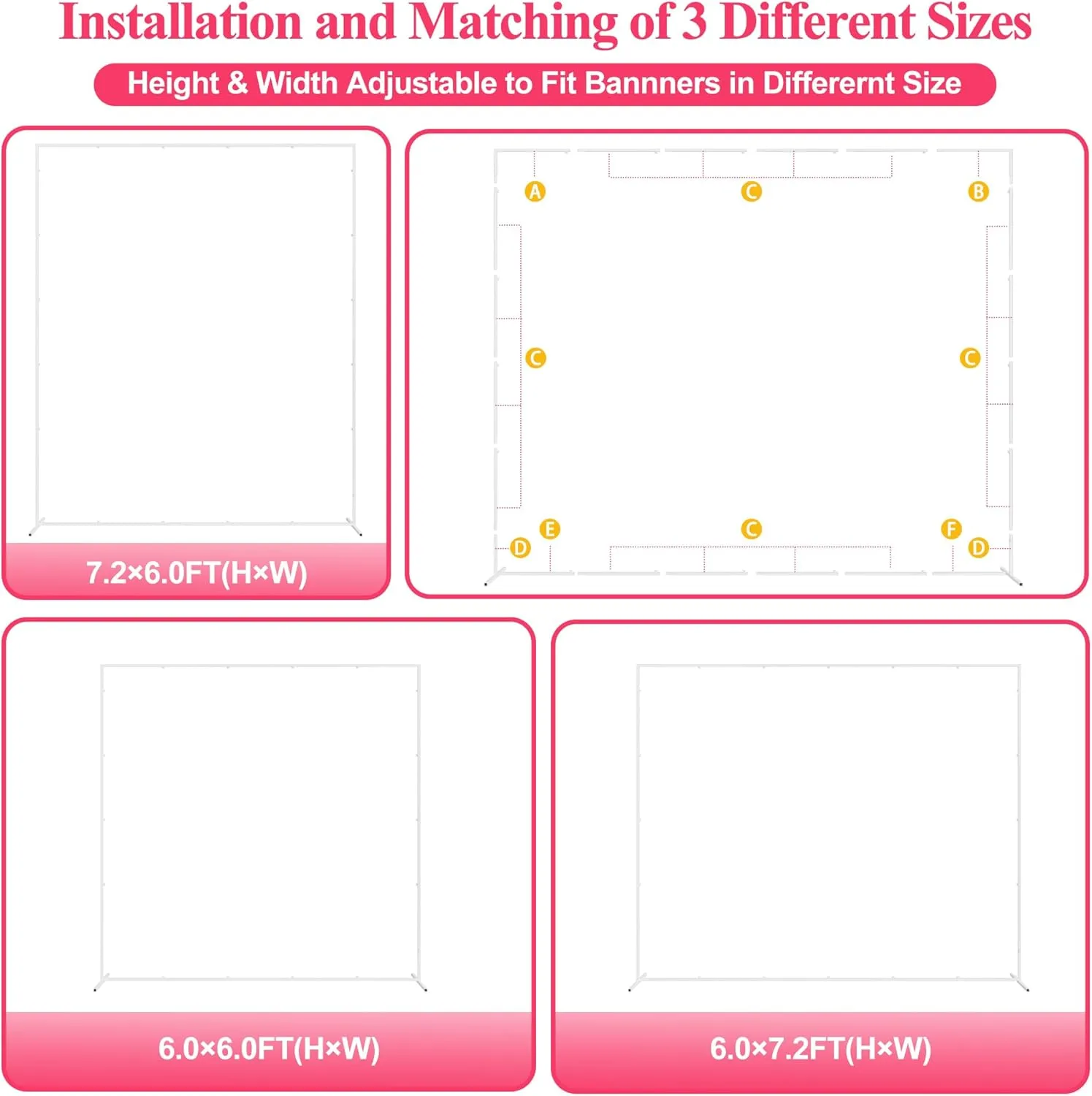 Wokceer Wedding Arch Backdrop Stand Square 7.2 x 6 FT Wedding Arches for Ceremony Metal Balloon Arch Frame for Wedding Birthday Party Garden Arbor Anniversary Event Decor