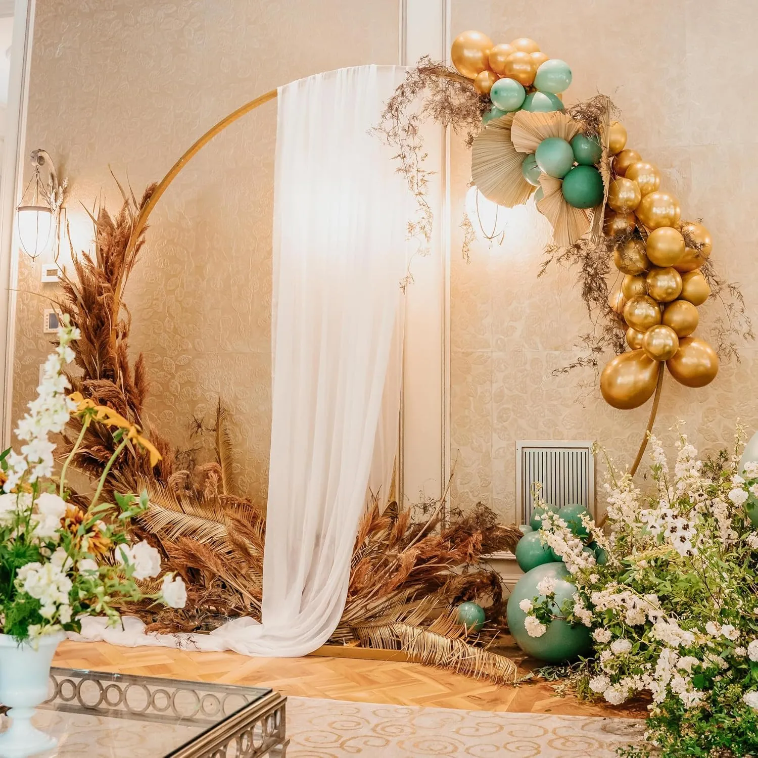 Wokceer Wedding Arch Draping Fabric 4 Panels 28.7" x 20FT White Sheer Fabric Backdrop Arch Draping for Wedding Ceremony Birthday Party Bridal Shower Decoration