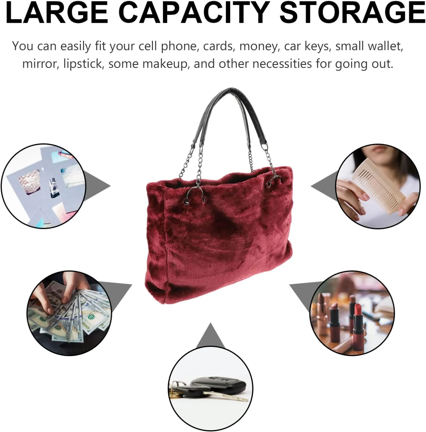 Womans Purse Plush Handbag Handbag Plush Women's Shoulder Bag Autumn Single Shoulder Bag Womans Purses