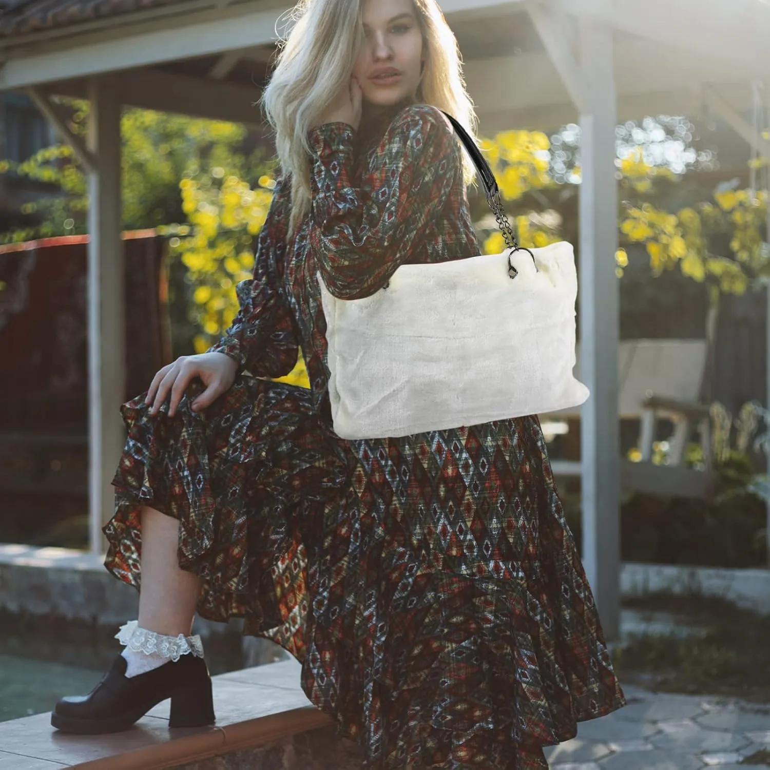 Womans Purse Plush Handbag Handbag Plush Women's Shoulder Bag Autumn Single Shoulder Bag Womans Purses