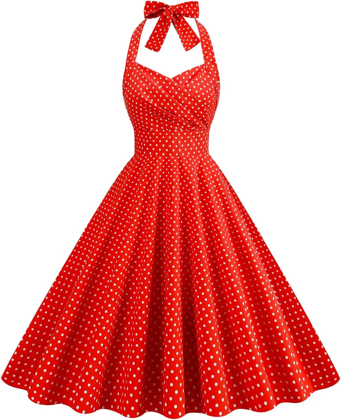 Women 1950s Dresses Vintage Spaghetti Strap Halter Polka Dot Swing A Line Midi Dress Cocktail Party Evening Prom Gown