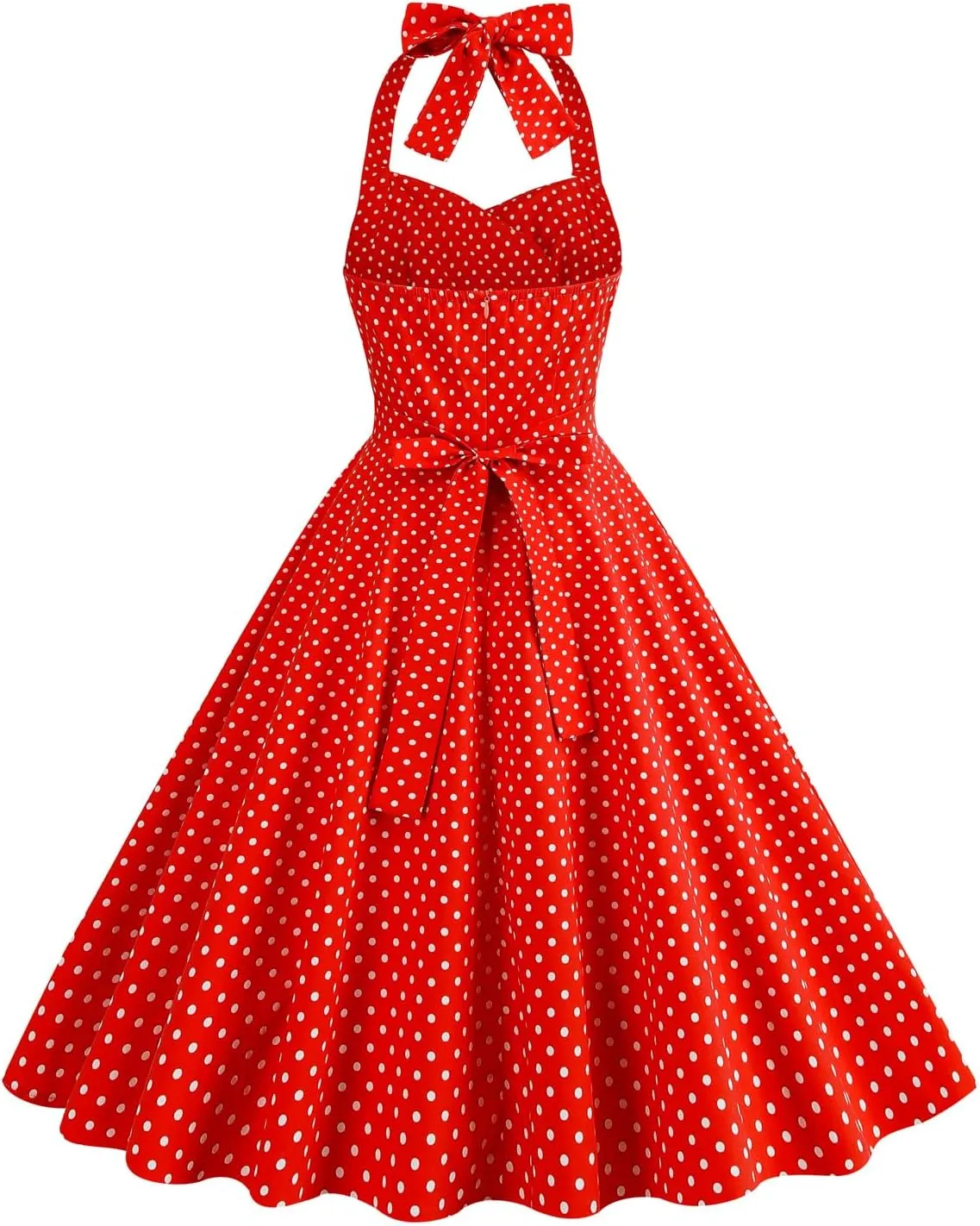 Women 1950s Dresses Vintage Spaghetti Strap Halter Polka Dot Swing A Line Midi Dress Cocktail Party Evening Prom Gown
