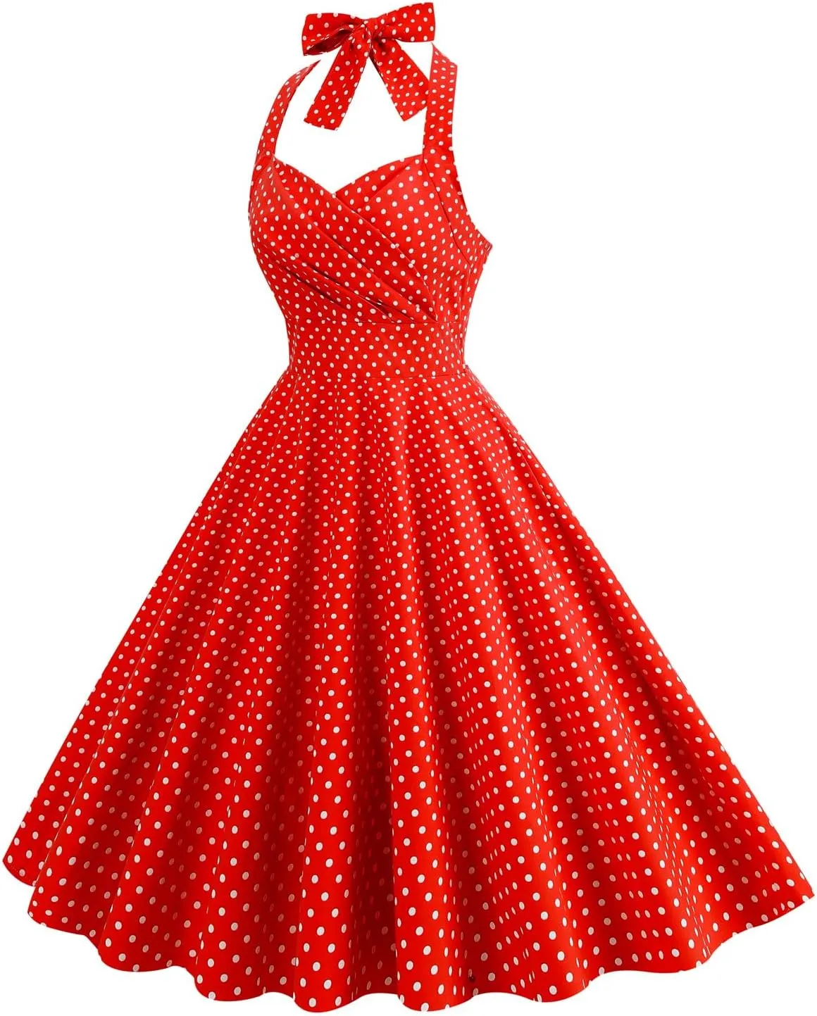Women 1950s Dresses Vintage Spaghetti Strap Halter Polka Dot Swing A Line Midi Dress Cocktail Party Evening Prom Gown