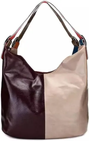 Women Colorful Hobo Bag Genuine Leather Handbag Random Multicolor Spliced Shoulder Bag Work Shopper Travel Tote Purse
