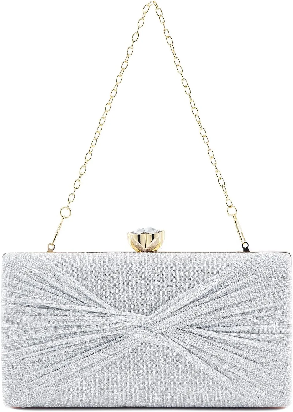 Women Dazzling Pleated Evening Clutch Bag Glitter Pleated Bow Handbag Wedding Purse Party Bag Formal Clutches
