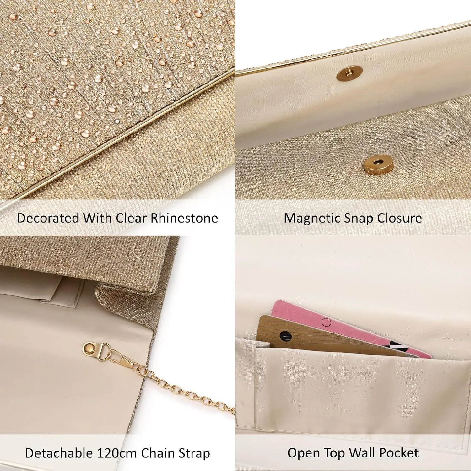 Women Evening Bags Glitter Sequins Clutch Purses for Women Shiny Envelope Handbag Formal Wedding Party Prom Purse