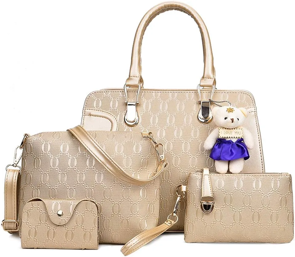 Women Fashion Handbag Tote Bag 4pcs Set Top Handle Satchel PU Shoulder Bag Purse