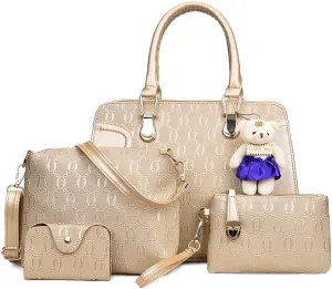 Women Fashion Handbag Tote Bag 4pcs Set Top Handle Satchel PU Shoulder Bag Purse