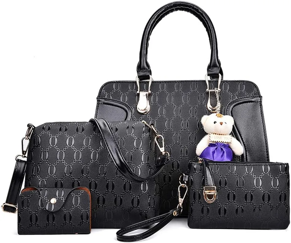 Women Fashion Handbags and Purses 4pcs Set Synthetic Leather Top Handle Satchel Shoulder Bag for Christmas