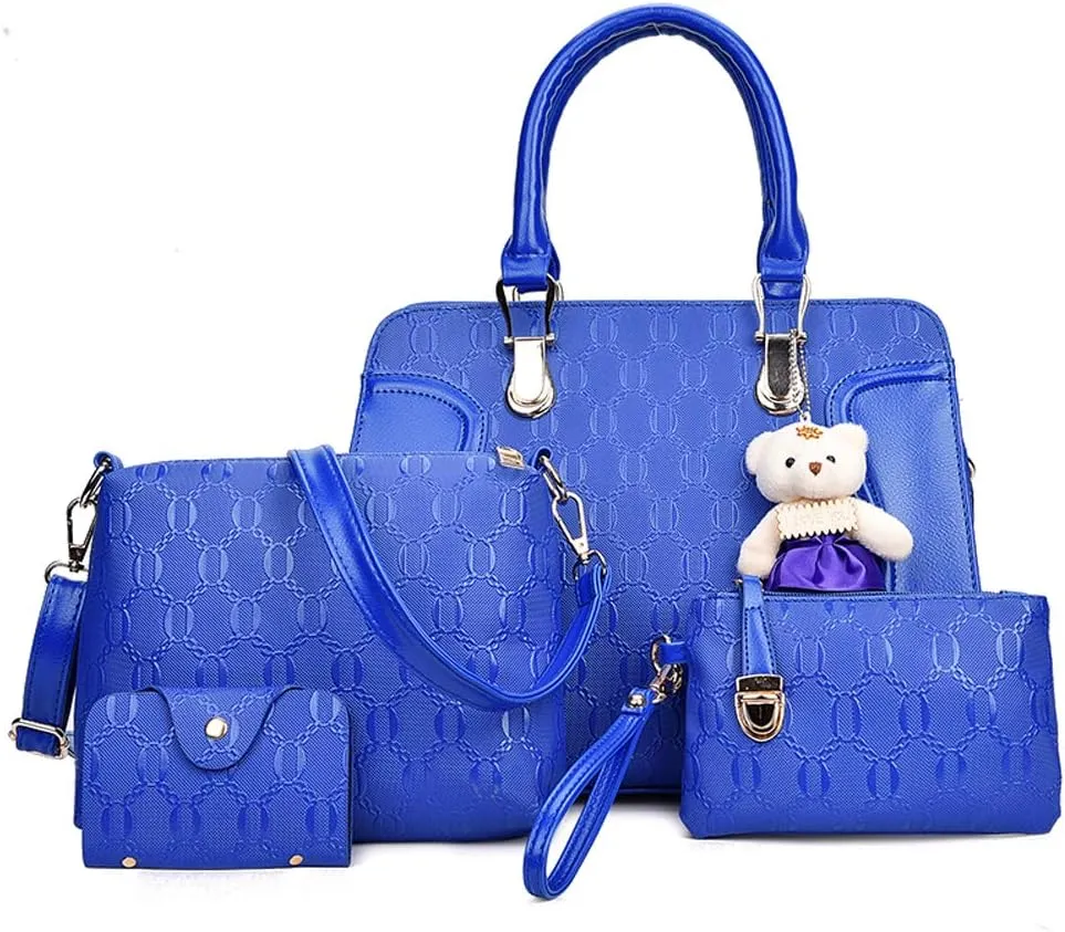 Women Fashion Handbags and Purses 4pcs Set Synthetic Leather Top Handle Satchel Shoulder Bag for Christmas
