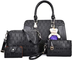 Women Fashion Handbags and Purses 4pcs Set Synthetic Leather Top Handle Satchel Shoulder Bag for Christmas