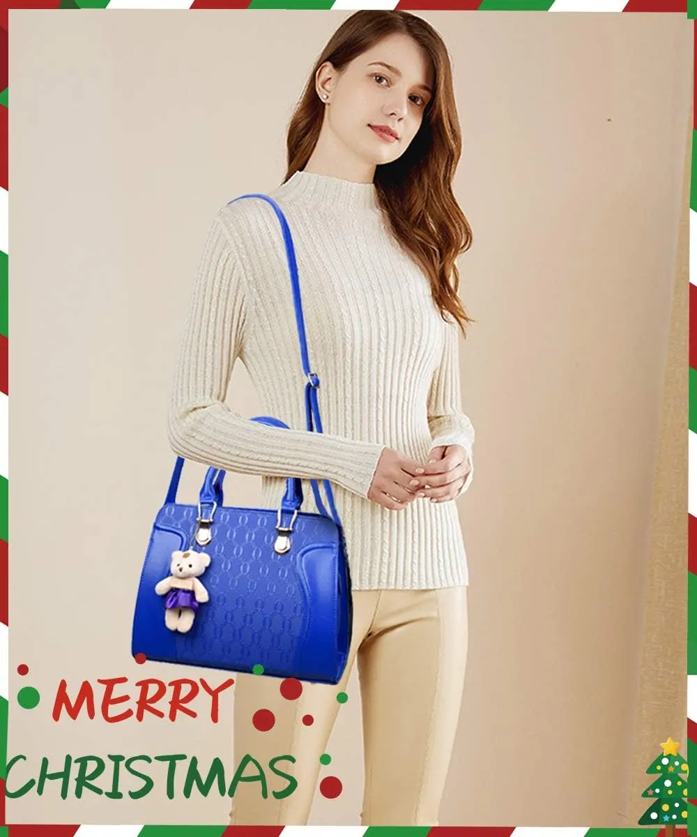 Women Fashion Handbags and Purses 4pcs Set Synthetic Leather Top Handle Satchel Shoulder Bag for Christmas