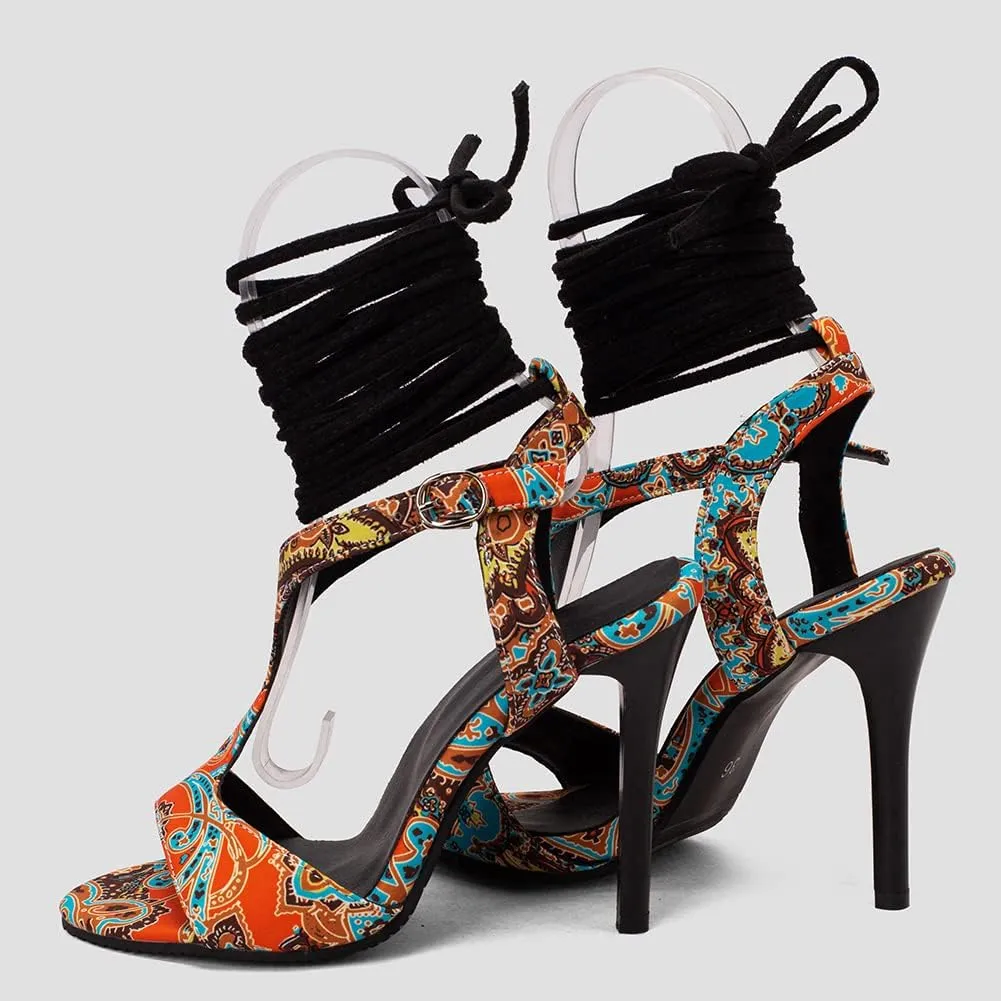 Women Fashion Stiletto Heel Lace-up Summer Shoes Ankle Strap Sandals