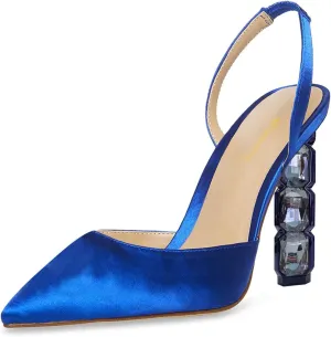 Women Gorgeous Crystal High Heel Slip On Slingback Pumps Pointed Toe Ladies Summer Evening Dress Shoes Size 4-16 US