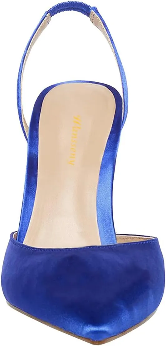Women Gorgeous Crystal High Heel Slip On Slingback Pumps Pointed Toe Ladies Summer Evening Dress Shoes Size 4-16 US
