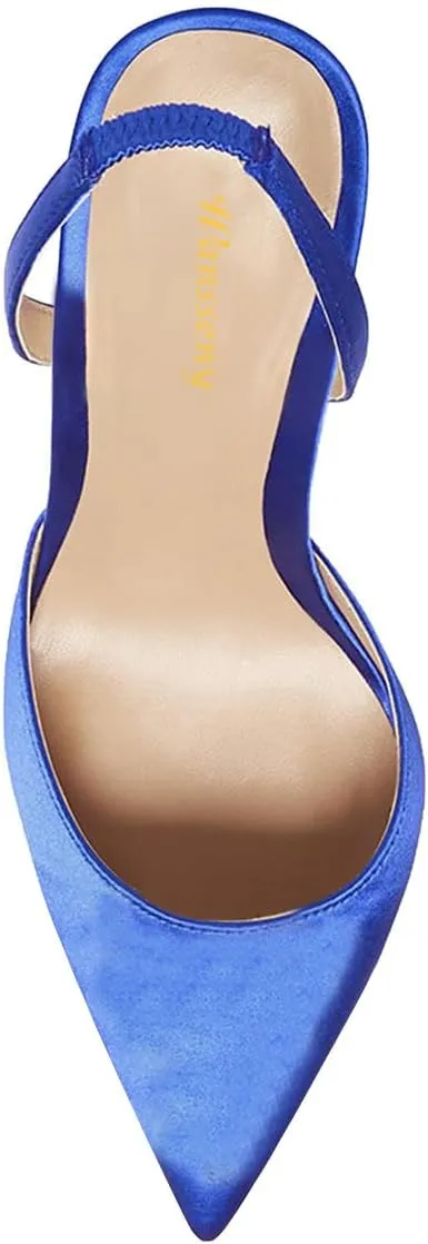 Women Gorgeous Crystal High Heel Slip On Slingback Pumps Pointed Toe Ladies Summer Evening Dress Shoes Size 4-16 US
