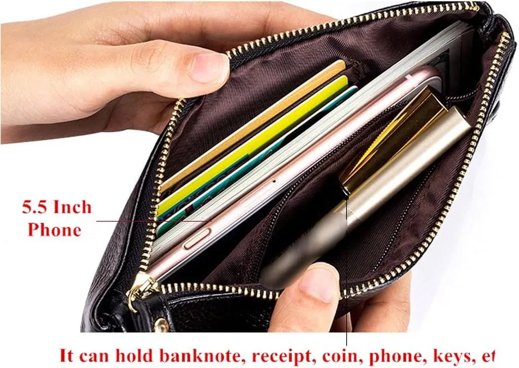 Women Leather Day Clutches Multifunctional Organizer Bag Lady Large Purse Key Case(E)