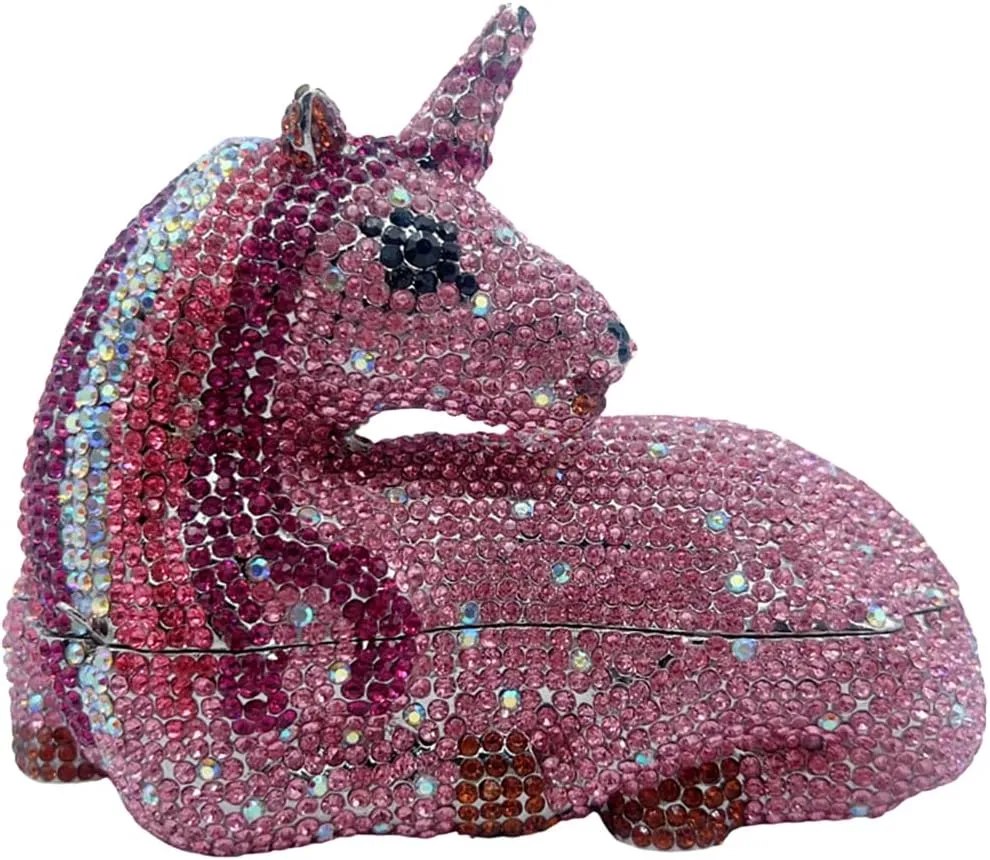 Women Luxury Horse Shape Crystal Evening Bag Chic Animal Clutch Rhinestone Diamond Purse Handbag for Party Prom