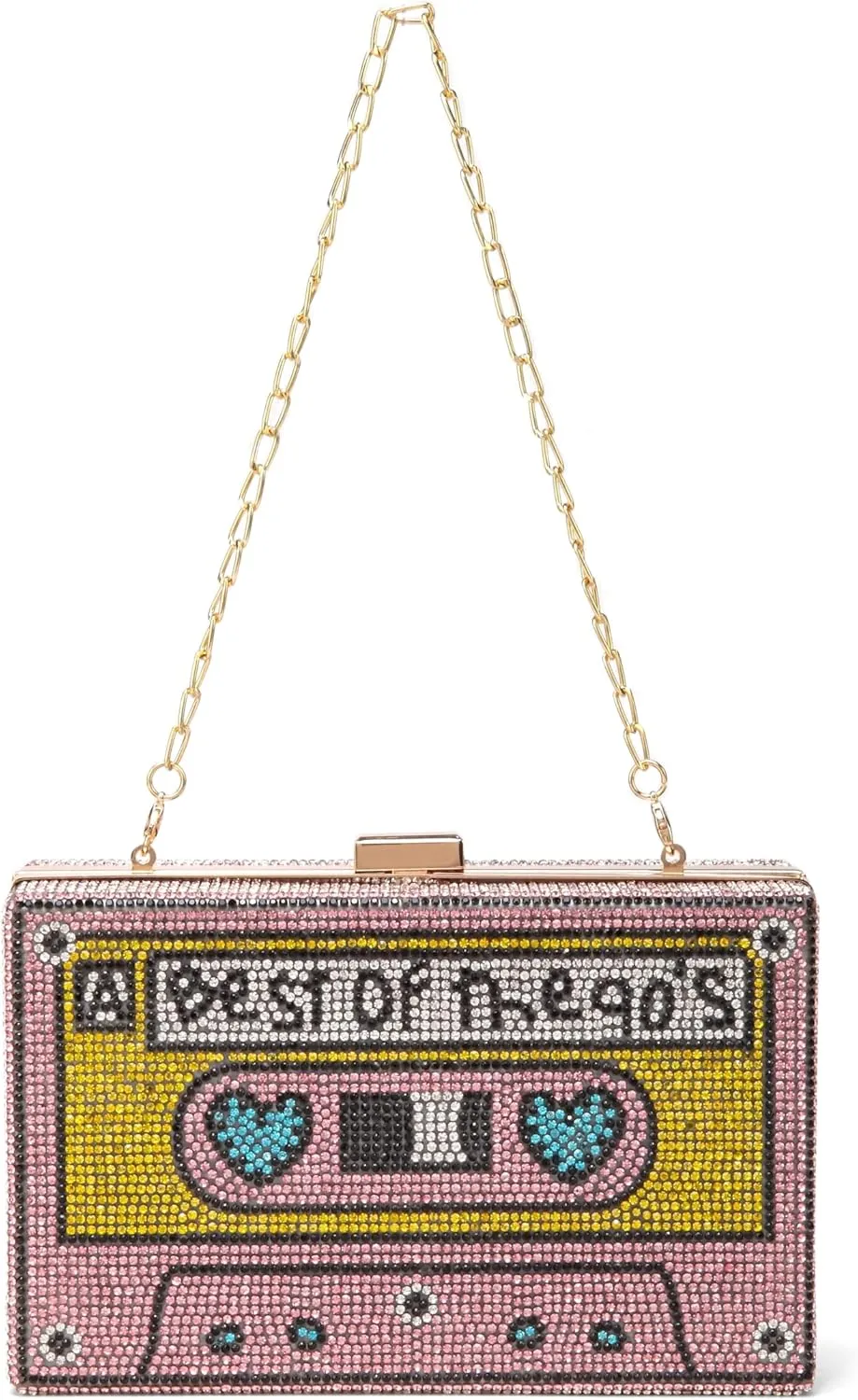 Women Retro Radio Shape Crossbody Bag Rhinestone Metal Vintage Evening Clutch Purses