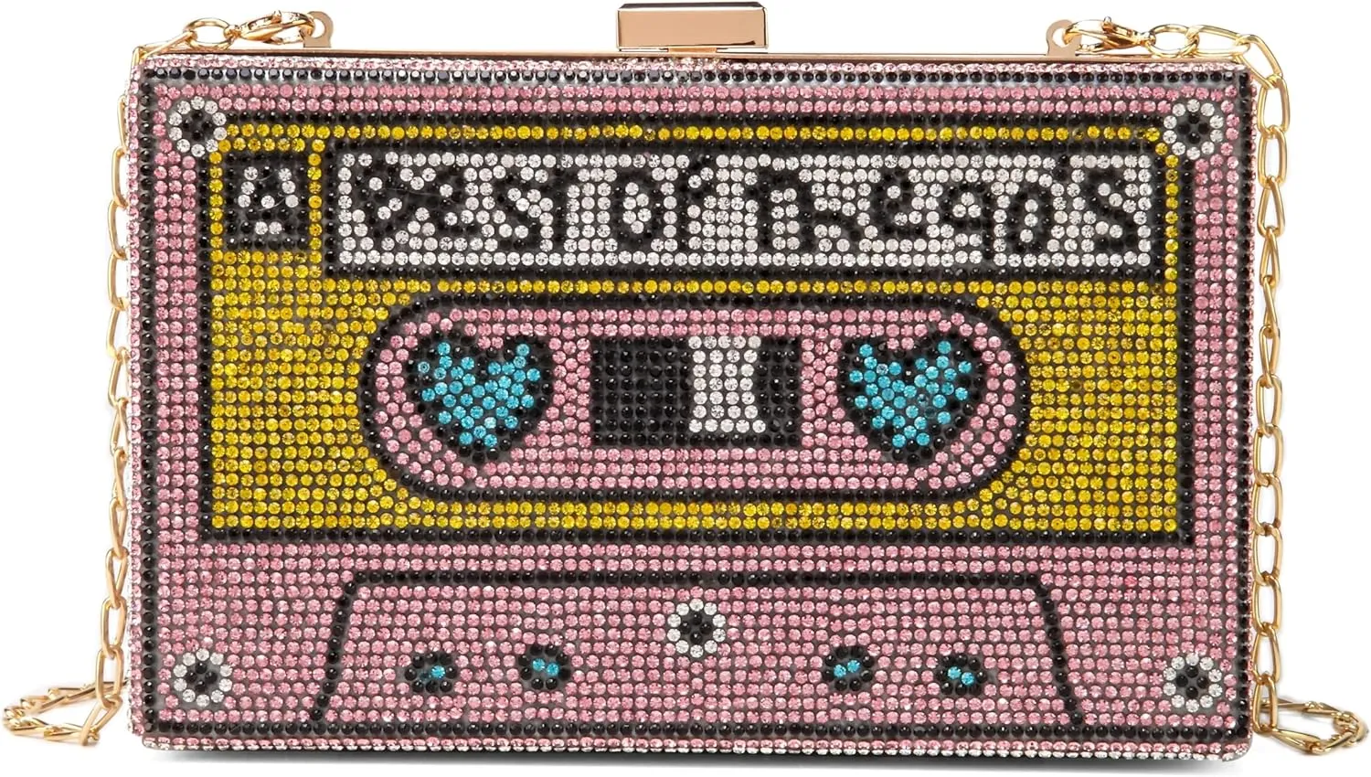 Women Retro Radio Shape Crossbody Bag Rhinestone Metal Vintage Evening Clutch Purses