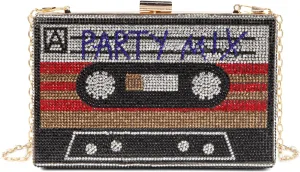 Women Retro Radio Shape Crossbody Bag Rhinestone Metal Vintage Evening Clutch Purses