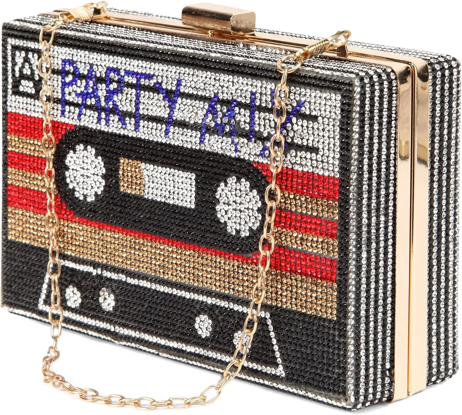Women Retro Radio Shape Crossbody Bag Rhinestone Metal Vintage Evening Clutch Purses