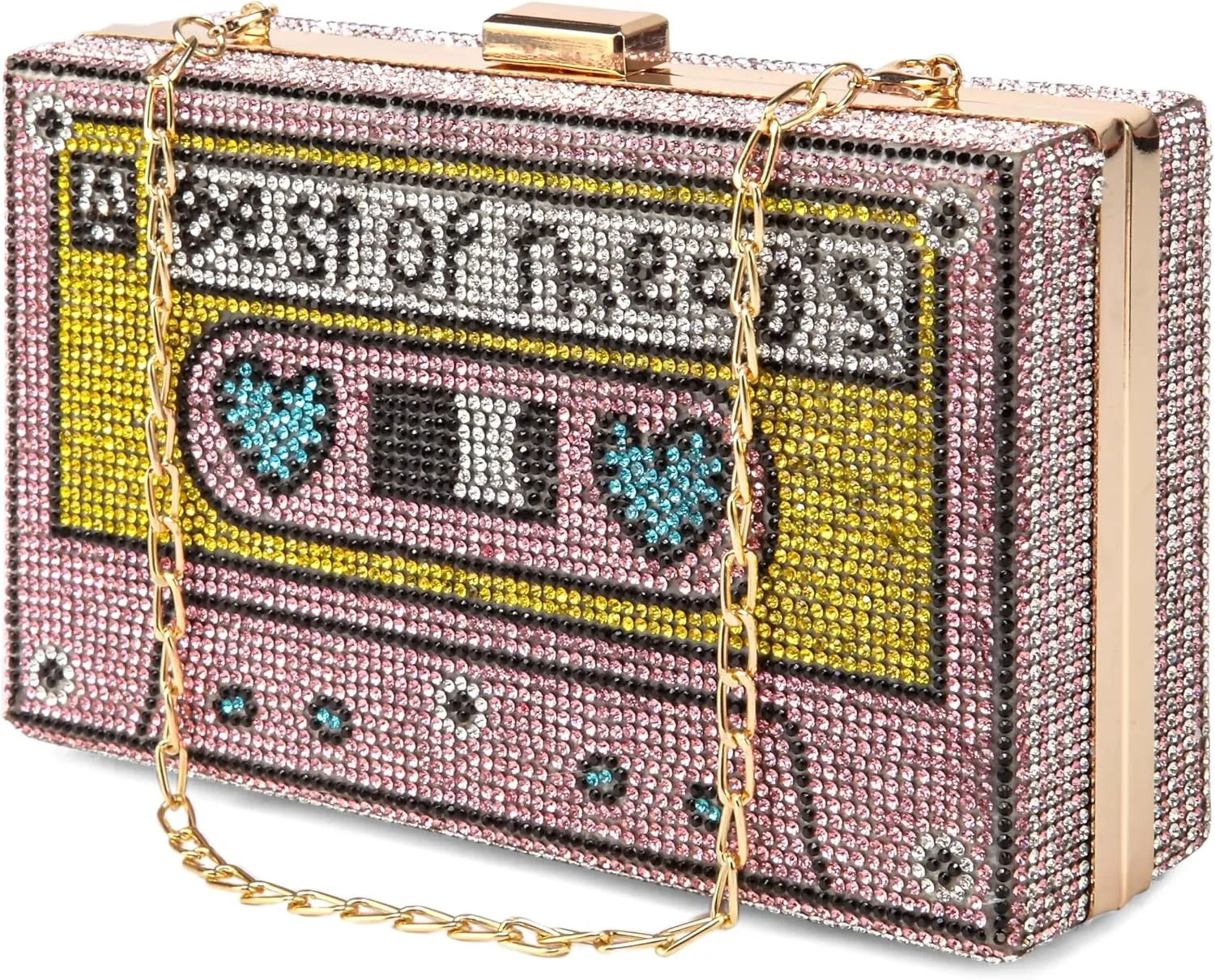 Women Retro Radio Shape Crossbody Bag Rhinestone Metal Vintage Evening Clutch Purses